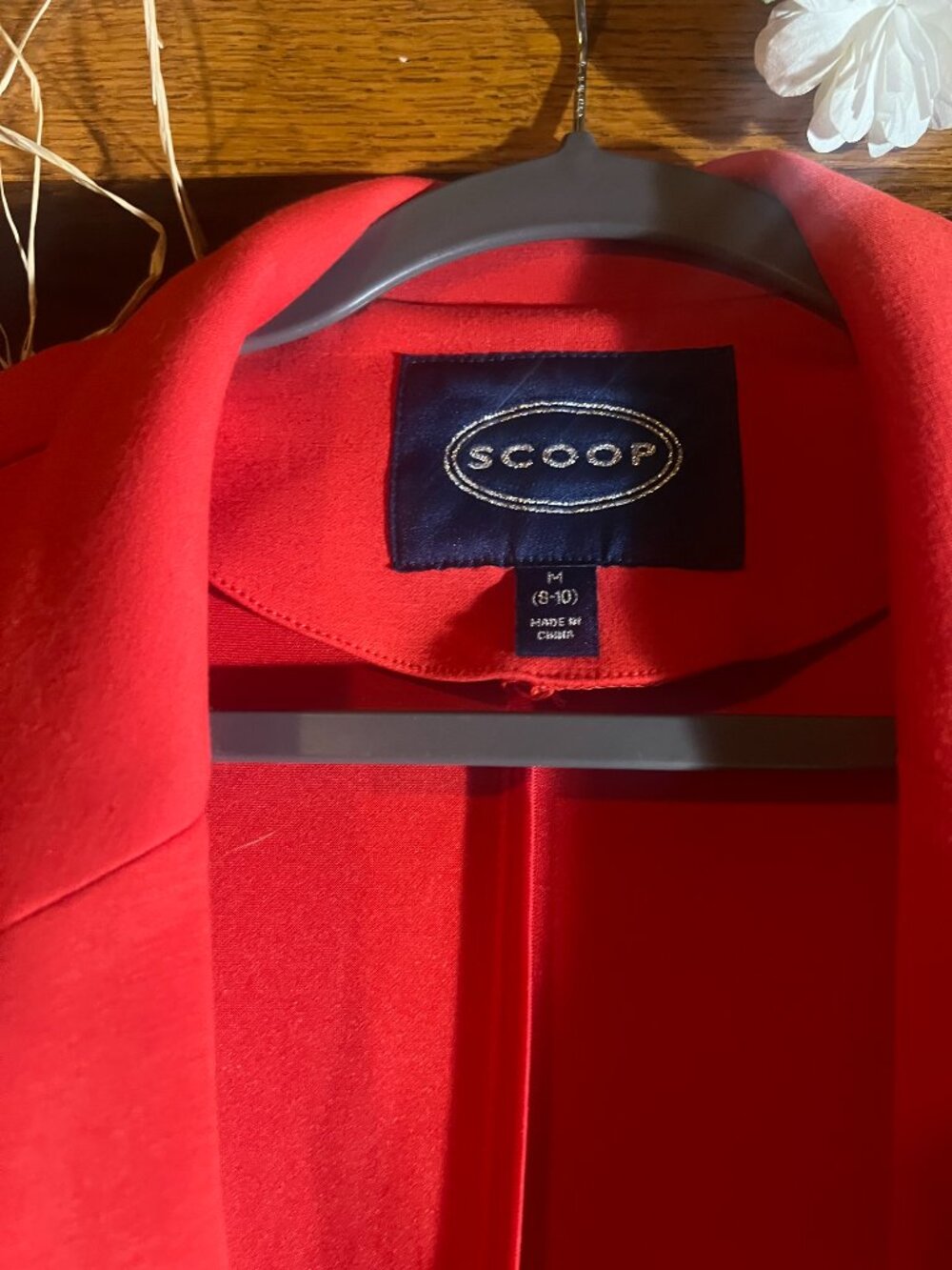 SCOOP Red Ruched Sleeve Blazer Size M | Stretch Open Front Jacket - Picture 3 of 4